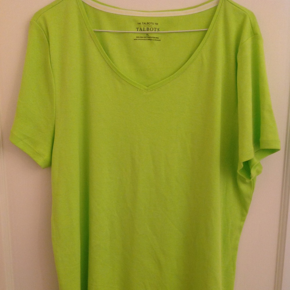 Talbots Tee XL Short Sleeve Neon Green Cotton